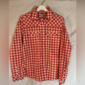 Stio Women’s Red Plaid Snap Button Shirt – Size Medium